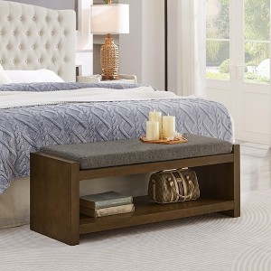 Accent Bench with Lower Shelf Shoe Rack, Padded Seating Bench, Modern Compact Bed End Bench with Storage - 1 of 4