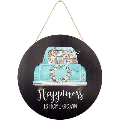 Auldhome Design Happiness Is Home Grown Rustic Door Sign; Round Wood ...