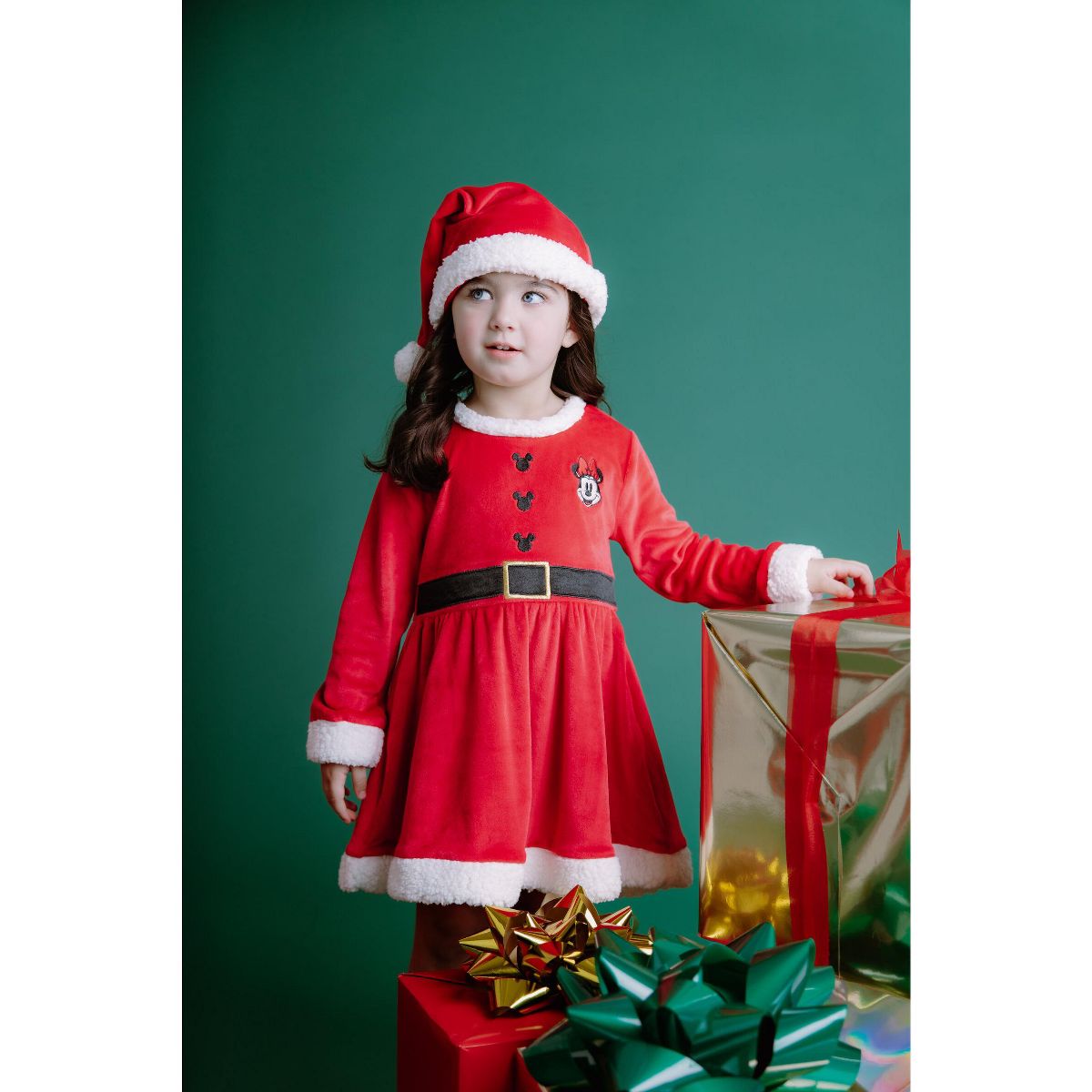 Disney Minnie Mouse Minnie Mouse Christmas Dress Santa Hat Outfit Set Newborn to Infant - thumbnail 2