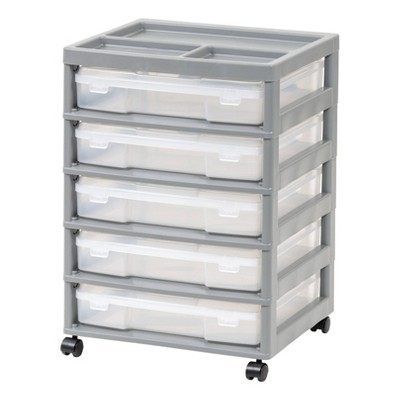 IRIS 5 Drawers Scrapbook Plastic Rolling Storage Cart with Organizer Top with Casters