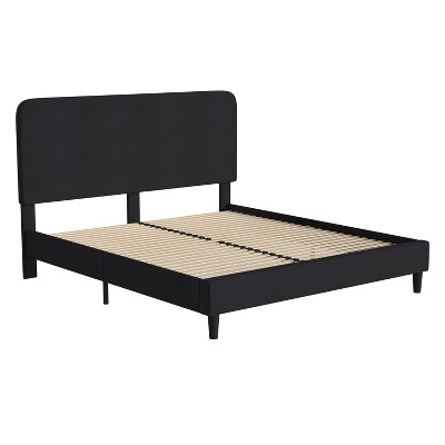 Platform Bed with Headboard and Fabric Upholstered Frame 14 Wooden Slats - Merrick Lane