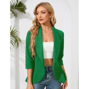 Women's 3/4 Sleeve Blazer Suit Open Front Ruffle Hem Jacket Casual Office Blazer - 1 of 4