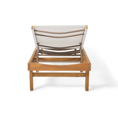 Summerland Teak Finish Acacia Wood Chaise Lounge with White Mesh