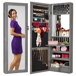 Best Choice Products Hanging Mirror Jewelry Armoire, Door or Wall Mounted Cabinet w/ LED Lights, Lock - 1 of 4