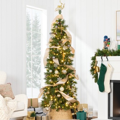 Best Choice Products Pre-Lit Artificial Scotch Pine Pencil Christmas Tree w/ LED Lights Metal Stand