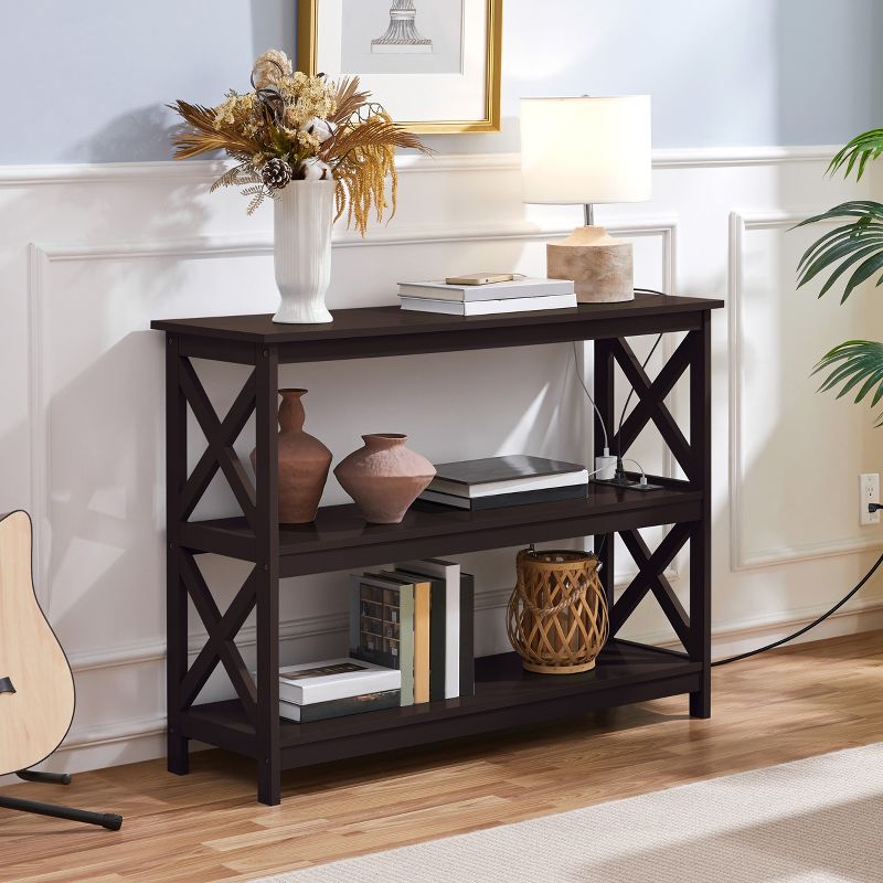 Yaheetech 3-Tier Wooden Console Table with Power Outlet Entryway Table, 2 of 9