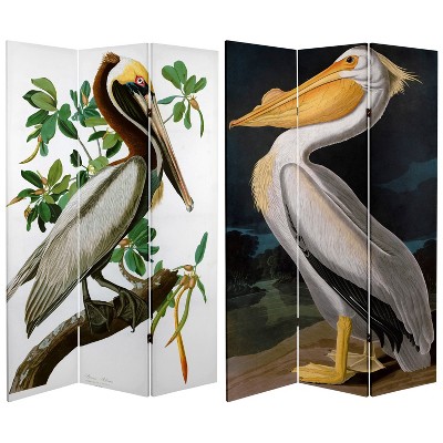 6" Double Sided Audubon Pelican Canvas Room Divider White - Oriental Furniture