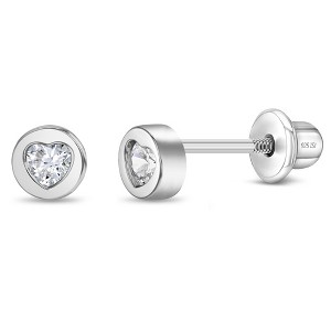 Girls' Heartfelt Round Screw Back Sterling Silver Earrings - Clear -  In Season Jewelry - 1 of 2