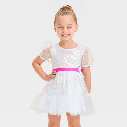 Toddler Girls' Mattel Barbie Dream Closet 1990 Inspired "Crystal Barbie" Tulle Dress - White - image 1 of 4