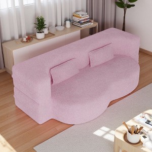 78" Teddy Fabric Floor Sofa Bed with 2 Pillows & Plush Foam Mattress - 1 of 4