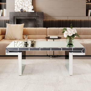 47" Rectangular Mirror Coffee Table with Fluted Glass Accents - Panipeachy - 1 of 4