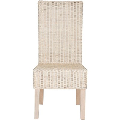 High-Back Rattan & Cane Side Chair in White Wash, Set of 2
