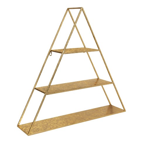 Metal and Wood 3-Tier Wall Shelf - Gold