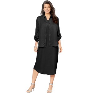 Roaman's Women's Plus Size Roll Tab Jacket Dress - 1 of 4