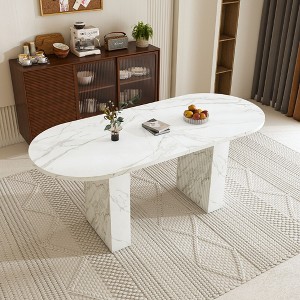 NicBex 63" Oval Dining Table for 6,Farmhouse Kitchen Table with Wood Strip Base,Dining Room Table for Living Room,Kitchen,Meeting Room - 1 of 4