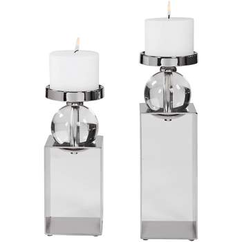 Uttermost Lucian Polished Nickel Pillar Candle Holders Set of 2
