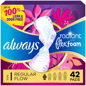 Always Radiant Regular Absorbency Pads with Wings - Scented - Size 1 - 1 of 4