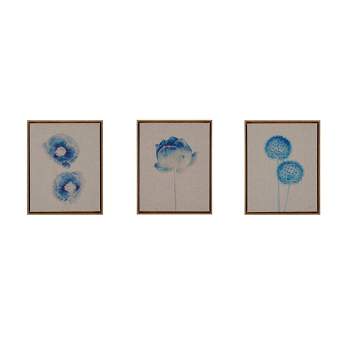 (Set of 3) 11" x 14" Botanicals Framed Printed Canvas On Linen Blue