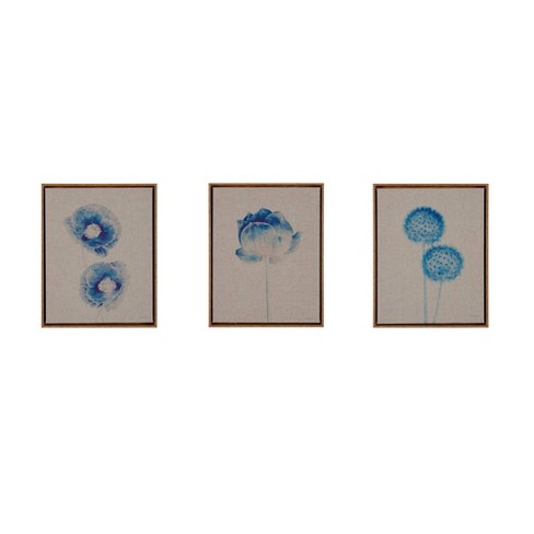 (Set of 3) 11" x 14" Botanicals Framed Printed Canvas On Linen Blue - image 1 of 4