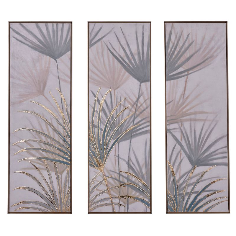 Canvas Leaf Handmade Palm Framed Wall Art with Gold Frame Set of 3 Brown - Olivia &#38; May, 2 of 18