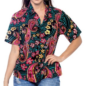 LA LEELA Womens Summer Button Down Short-Sleeve Blouses Beach Hawaiian Shirt Party Dressy Vacation Casual Shirts for Women - 1 of 3