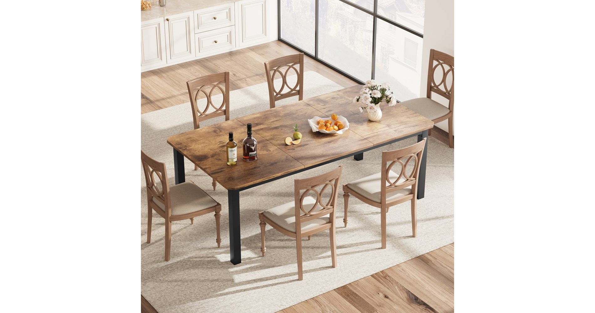 Industrial Dining Table for 6~8 People,78.7" Long Kitchen Table,Wood Dining Table,Kitchen & Dining Room Table,Rectangle Dining Room Table for 6(Brown)