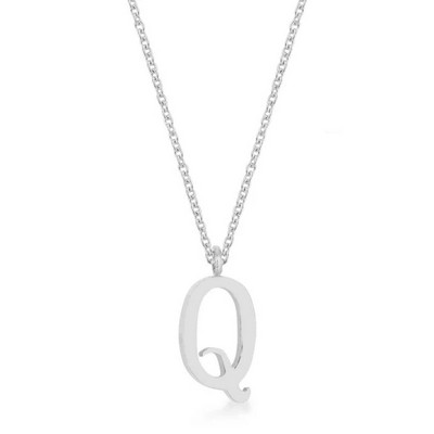 ShineHigh Rhodium-Plated Stainless Steel Lowercase Initial Pendant Necklace with 16" Chain + 2" Extender – Letters O, Q, U, W, X, Y, Z