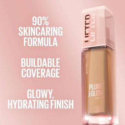Maybelline Lifter Plump & Glow Foundation with Hyaluronic Acid - 90 - 1 fl oz: Buildable Coverage, Finish, Suitable for All Skin Types