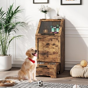 Dog Feeding Station with 2 Elevated Bowls,35''h Pet Food Cabinet Flip Top Dog Food Storage Cabinet, Large Pet Toy Storage Organizer - 1 of 4