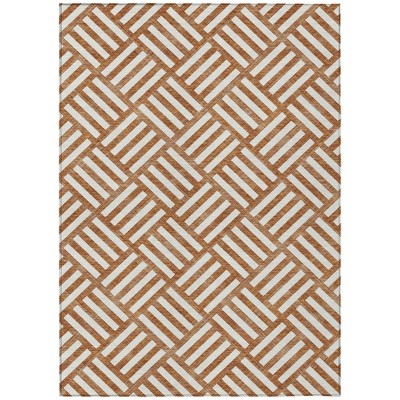 Orange And Ivory Geometric Washable Indoor Outdoor Area Rug