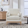Bouclé Modern Farmhouse Accent Armchair with Natural Wood Base and 2 Bolster Pillows,Reading Chair for Living Room–The Pop Home - 2 of 4