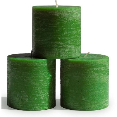 3x3 Pillar Candles Set of 3 - Rustic Unscented No Drip Grass Green Candles for Home Decor, Weddings, Centerpieces