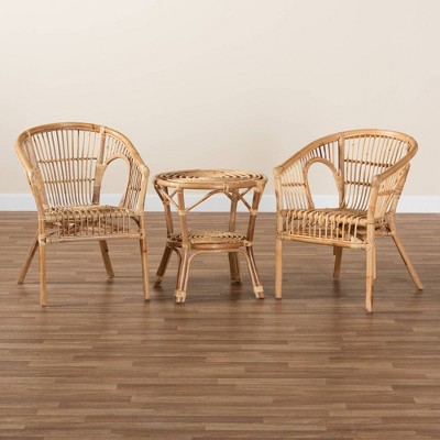 Natural Brown Rattan 3-Piece Bohemian Outdoor Seating Set
