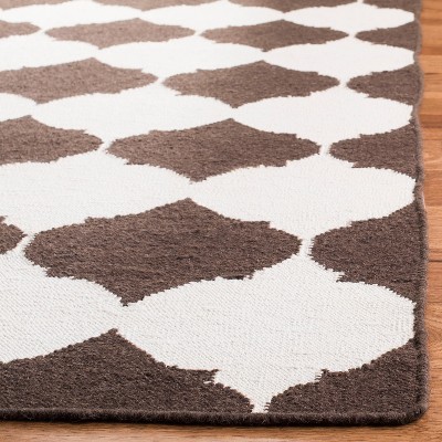 Brown and Ivory Geometric Wool Flat Woven Area Rug