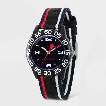 Kids' Red Balloon Plastic Time Teacher Red And White Stripe Watch - Black