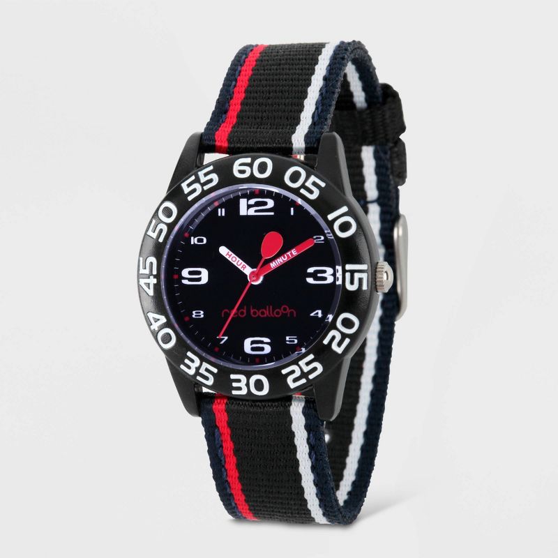 Kids&#39; Red Balloon Plastic Time Teacher Red And White Stripe Watch - Black, 1 of 7