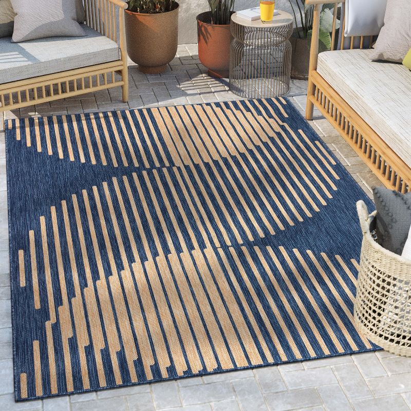 Well Woven Alder Indoor OutdoorFlat Weave Pile Stripes Circles Geometric Area Rug, 3 of 10