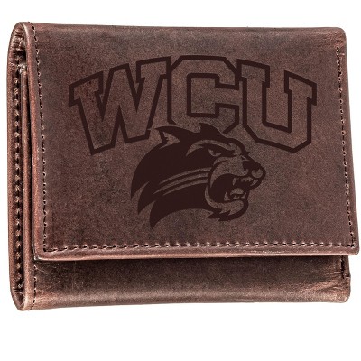Evergreen NCAA Western Carolina Catamounts Brown Leather Trifold Wallet Officially Licensed with Gift Box