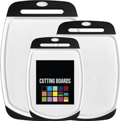 LunaLulinlk Oversized 100% BPA Free Reversible Kitchen Cutting Board Set of 3, Juice Grooves, Dishwasher Safe, Black