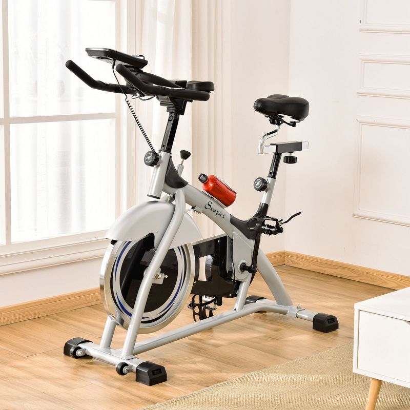 Soozier Exercise Bike, Indoor Cycling Stationary Bike, Belt Drive with Heart Rate, Adjustable Seat and Handlebar, LCD Monitor for Home Workout, 3 of 8