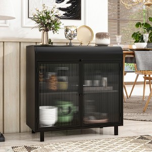 Metal Sideboard Buffet Cabinet, Coffee Bar Cabinet with Glass Door, Entryway Console Table, Accent Storage Cabinet for Living Room Hallway - 1 of 4