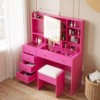 Barbie Pink Particle Board Tempered Glass Tabletop Laminated with Textured Melamine 5-Drawer Dressing Table Set - 2 of 4