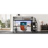 Okak Full Metal High Loft Bunk Bed with L-shaped Desk & USB Heavy Duty Bedframe with Wardrobe & Adjustable Shelf LED for Adults Teens Kids, Black - 3 of 4