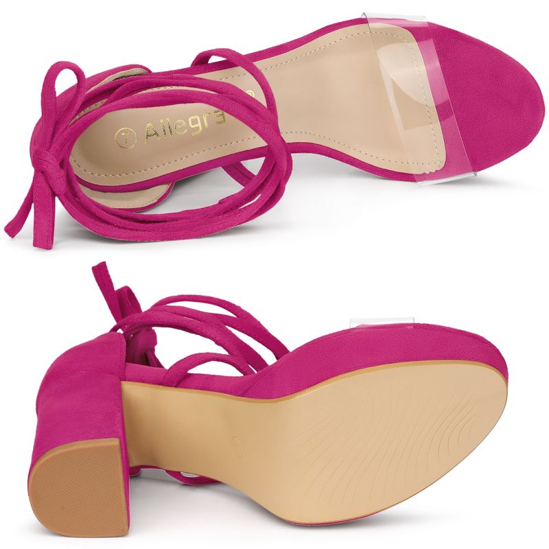 Allegra K Women's Open Toe Lace Up Clear Strap Platform Chunky Heels Sandals, 4 of 6