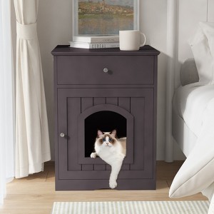 VisioGear Wooden Pet House, Cat Litter Box Enclosure with Drawer, Side Table, Indoor Pet Crate, Cat Home Nightstand, Brown, 18.9"*20.9"*25" - 1 of 4