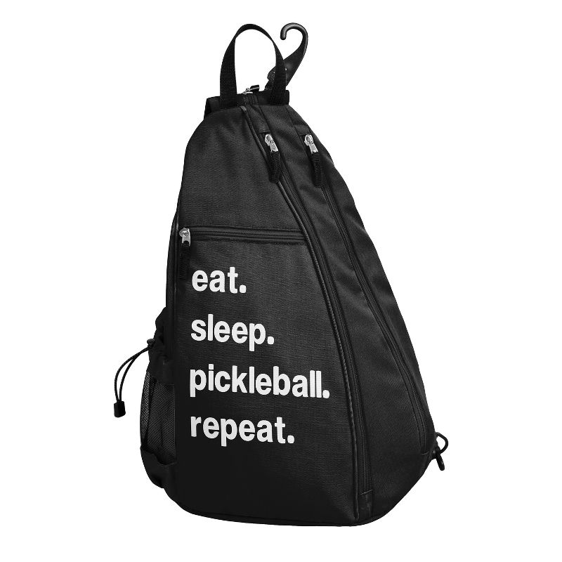 Sweet Jojo Designs Neutral Pickleball Bag Sling Backpack Eat Sleep Pickleball Repeat Black, 1 of 8