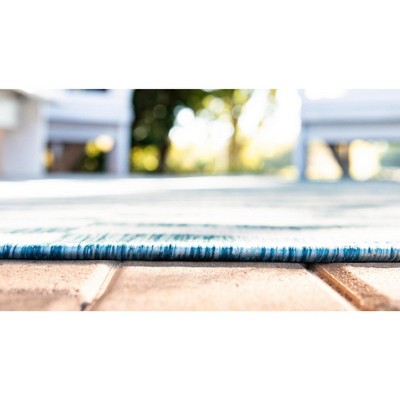 Coastal Breeze Light Aqua and Ivory Striped 7x10 Outdoor Rug