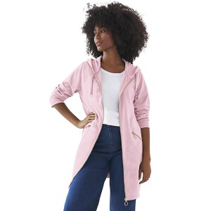 ellos Plus Size French Terry Zip-Front Hoodie With Zip Pockets - 1 of 4