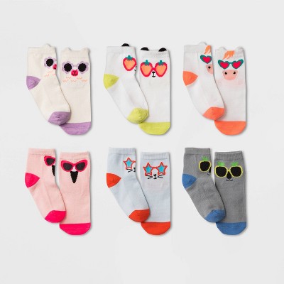 Image of Toddler Girls' 6pk Animals/Sunglasses Print Socks - Cat & Jack™ 2T-3T