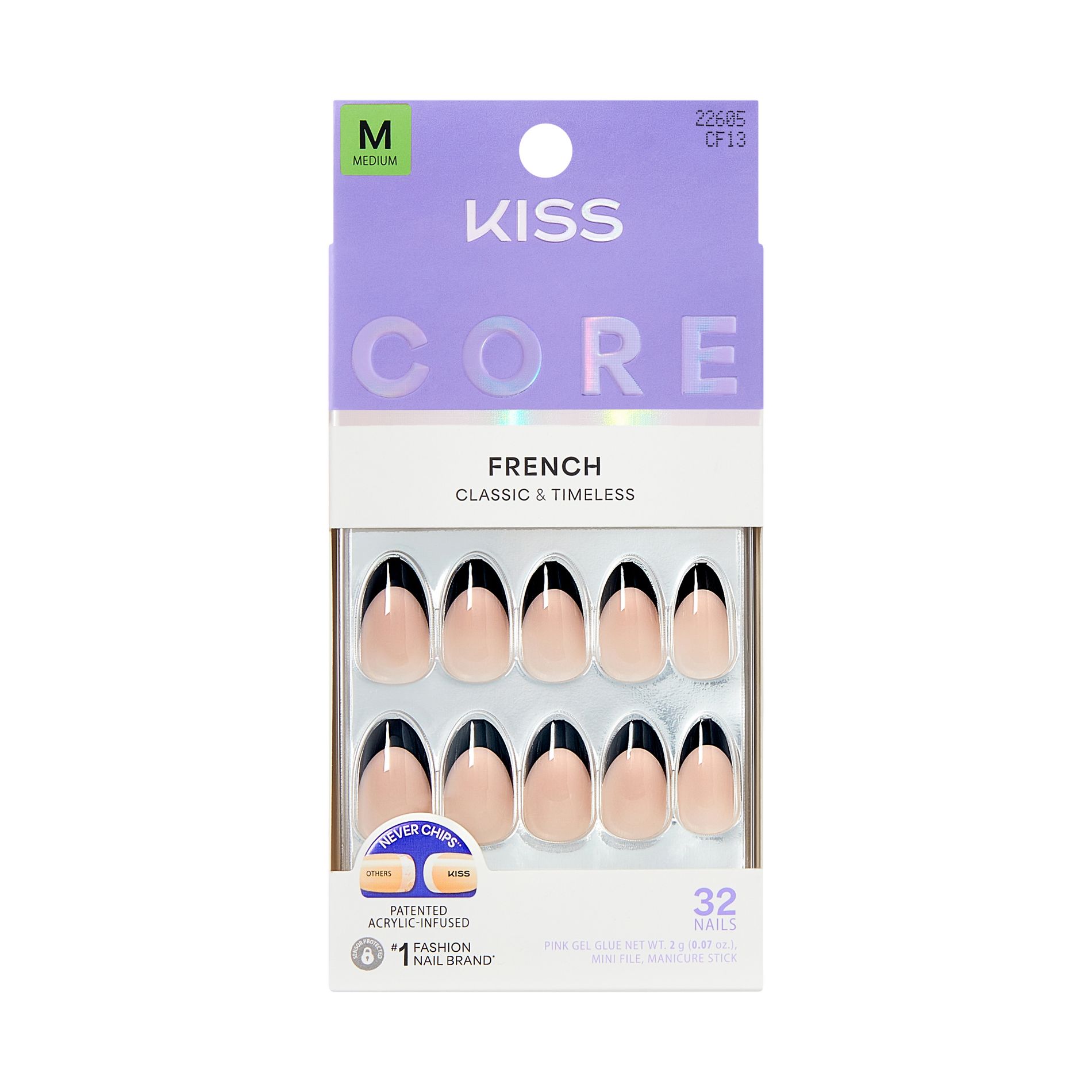 Kiss Nails CORE French Tip Press-On Fake Nails Short Coffin - Full of Fun - 35ct